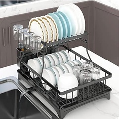 新品 水切りラック 横置き 水切りかご 錆びない 2段式 自動排...