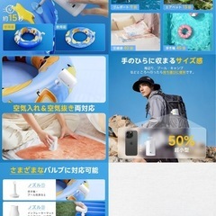 電動エアーポンプ ライト付き 電動空気入れ 空気抜き 充電式 5種類ノズル付の画像