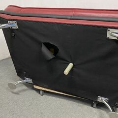 ニトリ 本革カウチソファ ロゾ レッド セミハイバック L字 コーナー クッション×2 リビング インテリア 赤 中古家具 店頭引取歓迎 R9745の画像