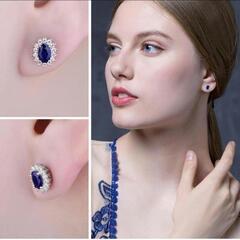 ピアス ロイヤルブルーサファイア 925 スターリングシルバー スタッド 高級感の画像