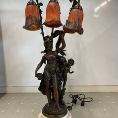 ★来店限定★　ガラスシェード　ヴィンテージランプ　ブロンズ像　乙女と天使の画像