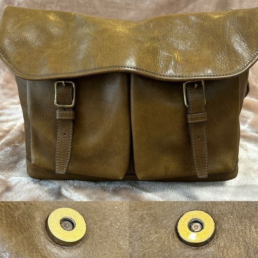 土屋鞄ビークルハーフフラップショルダーバッグ牛革メンズショルダーバック本革レザーカーキオリーブブラウン茶襷掛けバッグ斜め掛けバッグ