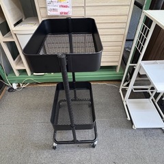 【リサイクルサービス八光】幅44.5㎝　ダークブラウン　2段キャスター付きメッシュワゴンの画像