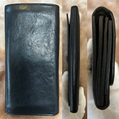 イルビゾンテ牛革ロングウォレット本革レザー三つ折り長財布折財布さいふサイフメンズ黒ブラックレディースユニセックス小銭入れ付き有りの画像
