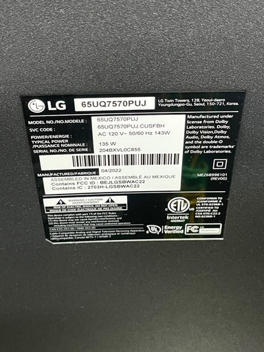 スマートテレビ　65型　LG 2022年