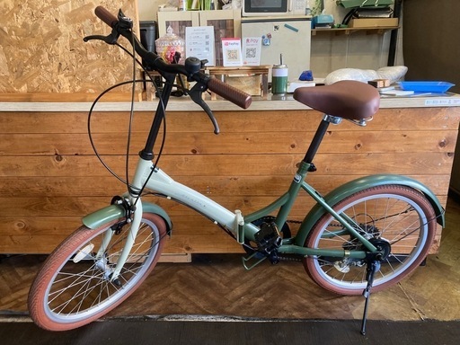 【チェーン新品！】6段変速　20インチ折りたたみ自転車　マットモスグリーン