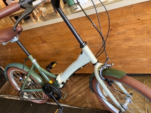 【チェーン新品！】6段変速　20インチ折りたたみ自転車　マットモスグリーン