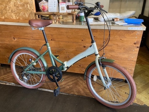【チェーン新品！】6段変速　20インチ折りたたみ自転車　マットモスグリーン