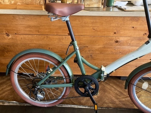 【チェーン新品！】6段変速　20インチ折りたたみ自転車　マットモスグリーン