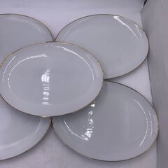 【中古美品】Ichisa china 大皿 だ円 金縁 5枚 食器 大人数 洋食器 昭和レトロ ヴィンテージ 食卓 シンプル 白/金の画像