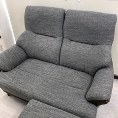 2人掛けソファー ハイバックファブリック オットマン付 グレー