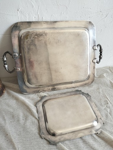 フランス アンティーク 装飾 銀メッキ トレー 2点セット1900年