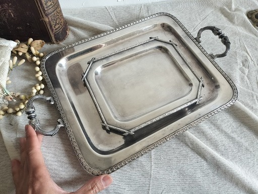 フランス アンティーク 装飾 銀メッキ トレー 2点セット1900年