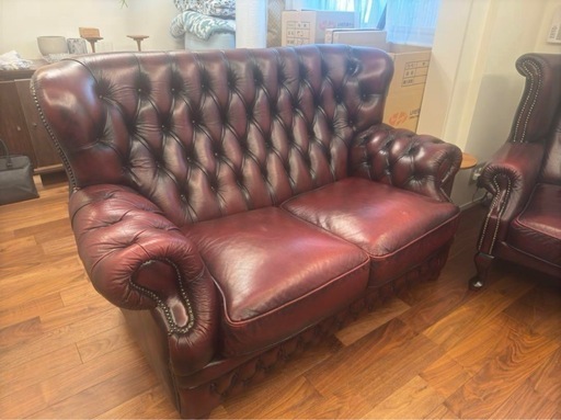 アンティーク　ソファー　チェスターフィールド　本革