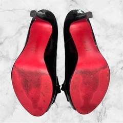 ダイアナ❤オープントゥエナメルパンプス　9cmピンヒール　黒　23cm 　リボンの画像