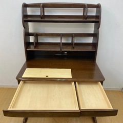 フルセット！■karimoku カリモク家具 デスク＆チェア 学習机 勉強 椅子 本棚 書棚 高さ調整 グリーン 緑 ワーク オーク色 こげ茶 名古屋の画像