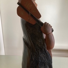 【栗山】商売繁盛 ディスプレイ　珍品 特大 布袋像 【 銘 鉄三郎作 】木彫 七福神 縁起物 骨董 90cm 30kg 天下泰平 美術品 置物 布袋 仏像 オブジェ 現状 の画像