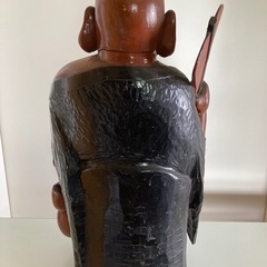 【栗山】商売繁盛 ディスプレイ　珍品 特大 布袋像 【 銘 鉄三郎作 】木彫 七福神 縁起物 骨董 90cm 30kg 天下泰平 美術品 置物 布袋 仏像 オブジェ 現状 の画像