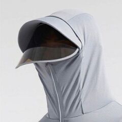 ネイビー　UVカットパーカー　ラッシュガード　サンバイザー付き　男女兼用の画像