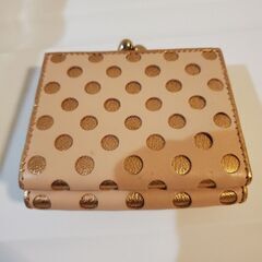 アンテプリマ ANTEPRIMA ミニ財布 三つ折り 財布 がま口財布 水玉模様 ドット柄 ピンクゴールド ベージュ 本革 レザーの画像