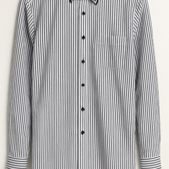 【クリーニング済】メンズシャツ2枚セット／ストライプ＆黒／Lサイズの画像