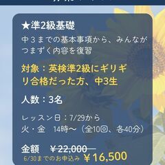英語の夏期講習10回22000円（オンライン）の画像