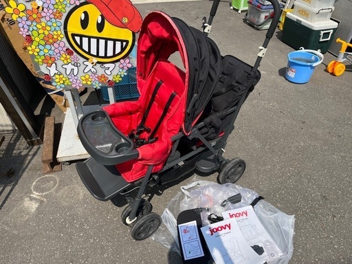 joovy 2人乗り ベビーカー カブース ウルトラライト グラファイト 折りたたみ Caboose Graphite リヤシート付き 取説付属 中古品 ①