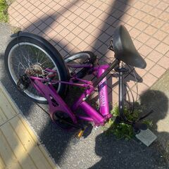 リサイクルショップどりーむ天保山店　No304 　折りたたみ自転車　２０インチ　ギア６段切替付き　紫　折りたたみ可能で便利♪の画像