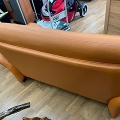 6BG1 ソファ 2人掛け 家具 合皮 オレンジ の画像