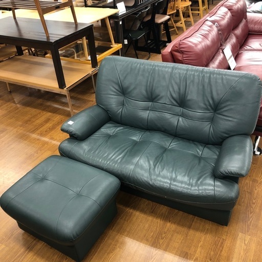 2人掛けソファー　オットマン付き　半革　【トレファク　川越店】