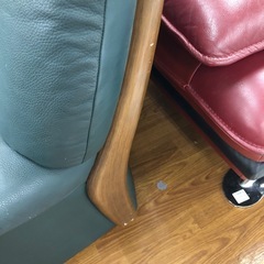 2人掛けソファー　オットマン付き　半革　【トレファク　川越店】の画像