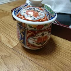 【★有田焼　竹斎窯　古伊万里　染錦花鳥柄　蓋付長筒茶碗＆スプーン...
