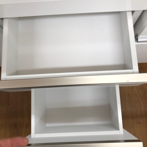 キッチンカウンター　扉引き出し付き　大理石調　ホワイトxグレー　【トレファク　川越店】