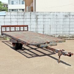 長岡市 冨士トレーラー 型式不明 ダブルタイヤ 油圧シーソー 1輪エア抜け 荷台寸法160×330 運搬 牽引 コンバインカー 積載 中古 倉庫保管の画像