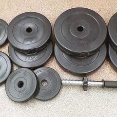 可変式 ダンベル 1個 筋トレ プレート 5㎏×4枚 2.5kg×2枚 1.25kg×4枚 1㎏×2枚 シャフトバー ストッパー 西岡店の画像
