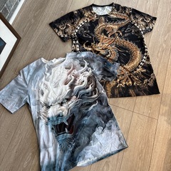 白獅子と金ドラゴンの半袖シャツ２着セット