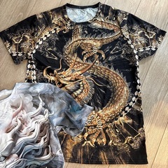 白獅子と金ドラゴンの半袖シャツ２着セットの画像