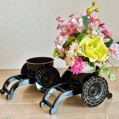 御所車型　花器2個セット　分解可能　和風インテリア、季節の行事などに