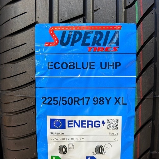 【良品質・コスパ最高】　225/50R17 98Y XL 4本　SUPERIA サマータイヤ　工賃・消費税込み　