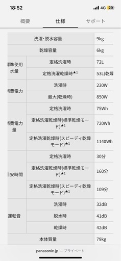 ドラム式洗濯機Panasonic 9kg　【NA-VX5100L 】 