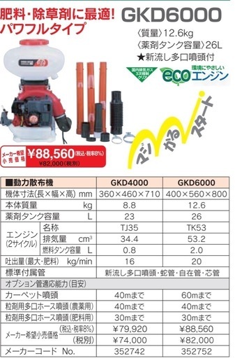 共立　背負式動力散布機　大容量26L 1KG剤対応 GKD6000 混合ガソリン 背負式　農薬　消毒 肥料 害虫駆除　除草　ブロワー　宮崎　簡易始動動画あり