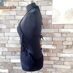 水着　ワンピ　黒　フリンジ　鍵編み　クロシェの画像