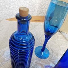 ブルーグラス、ワイングラス、ブルーボトル　新品未使用品の画像