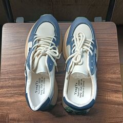 新品 23.5cm レディース スニーカー ホワイト ブルー 厚底 シューズ【2000-455-S】の画像