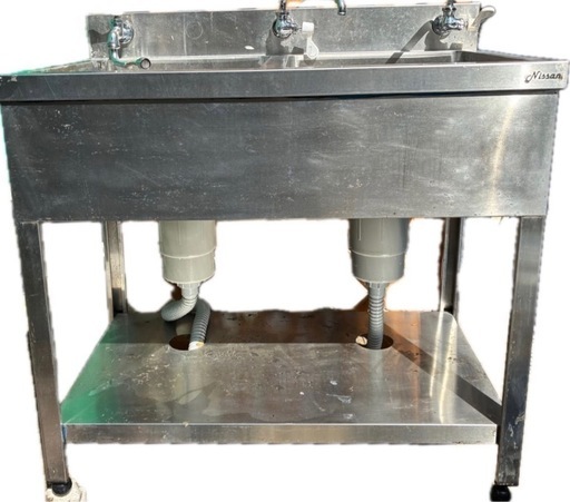 業務用 ２槽シンク　水栓 3口蛇口付き 幅900×奥600×高さ750(+100）+70(mm) 流し台 二層シンク 店舗用品 厨房機器　　奈良・王寺・香芝　大阪市内　鶴見緑地