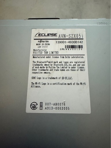 カーナビ　ECLIPSE AVN-SZX05i