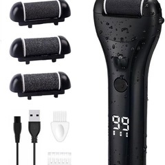 電動角質リムーバー LRCUOPY かかと 角質取り 足 強力パワー 3段階スピード 3種ローラー 角質リムーバー USB充電式 LEDライト付き LEDディスプレー 角質とれーる かかと削り 角質ケア 足魚の目 タコ かかと角質除去 水洗いOK 男女兼用 日本語説明書（ブラックの画像