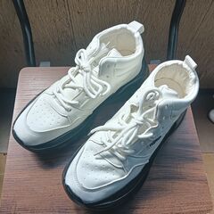 新品 25cm メンズ スニーカー ホワイト 厚底 男女兼用 シ...