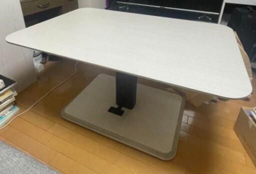 (受け取り決定)野田産業 昇降テーブル ペダル式 幅120×奥行80×高さ57～75cm 木目調 ホワイト系 昇降式 ダイニングテーブル 食卓テーブル 家具