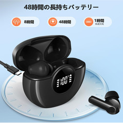 🎧【新品未使用】Bluetooth5.4 ワイヤレスイヤホン ブラック 高音質 48時間再生 防水 LEDディスプレイ 小型 軽量 通話対応 スポーツ 通勤 通学 WEB会議 iPhone Androidの画像